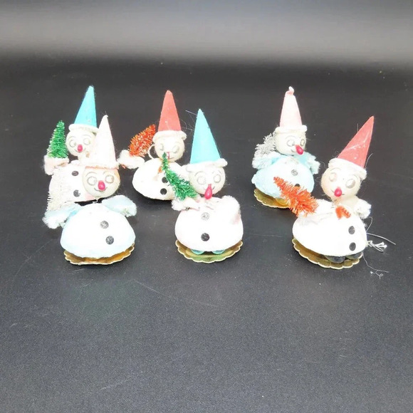 Vintage 1950's Elf Snowman Putz Christmas Ornaments Kitsch Putz Gnome - Picture 1 of 7
